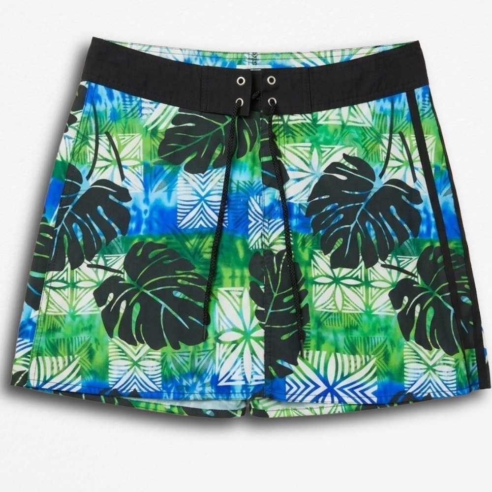 Catalina Ocean Gear Women Medium Tropical Monstera Print Swim Board Skirt Green